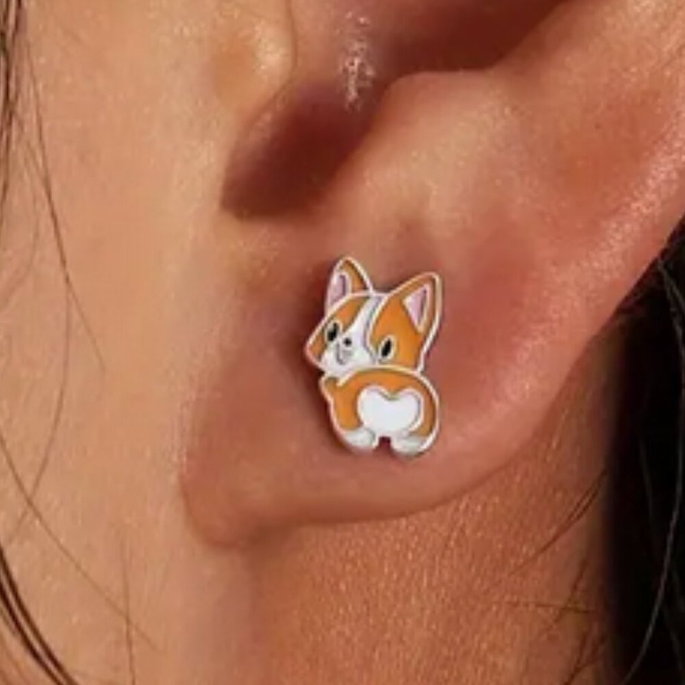 Adorable Corgi Enamel Stud Earrings - Picture 2 of 3